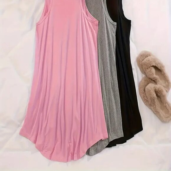 BOGO 3X 4X 5X  Plus Size Basic Sleep Dress 3 colors Solid Round Neck Stretch - Picture 2 of 4